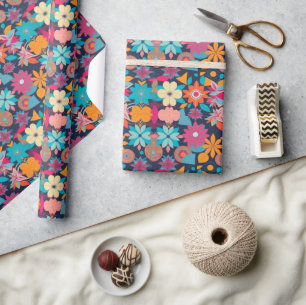 Papier Cadeau Motif floral et géométrique des années 1960