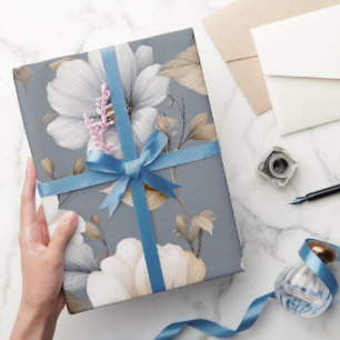 Papier Cadeau Motif floral gris fleur neutre chic