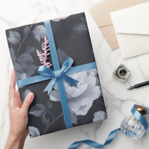 Papier Cadeau Motif floral gris fleuri neutre chic