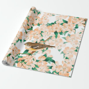 Papier Cadeau Motif floral incolore avec oiseaux