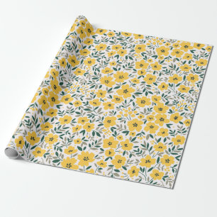 Papier Cadeau Motif floral incomparable, Petites fleurs jaunes.