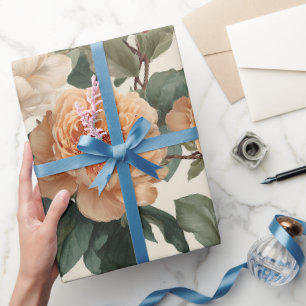 Papier Cadeau Motif floral ivoire de pivoine pêche romantique