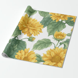 Papier Cadeau Motif floral jaune tournesol Boho printemps été