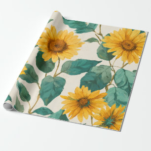 Papier Cadeau Motif floral jaune tournesol Boho Printemps Été