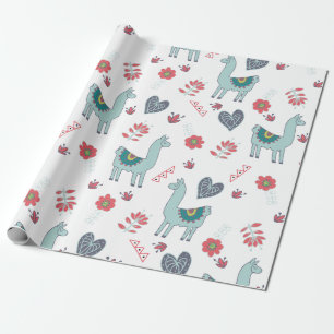 Papier Cadeau Motif Floral Llama Cute Impression
