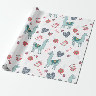 Papier Cadeau Motif Floral Llama Cute Impression