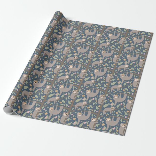 Papier Cadeau Motif floral mignon de paresse (Déroulé)