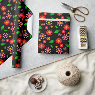 Papier Cadeau Motif floral minimaliste moderne fond noir