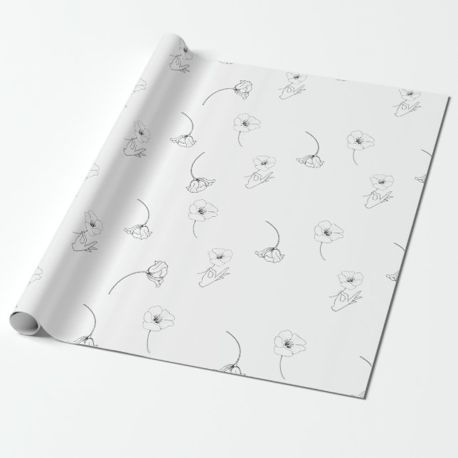 Papier Cadeau Motif floral minimaliste moderne noir et blanc (Déroulé)