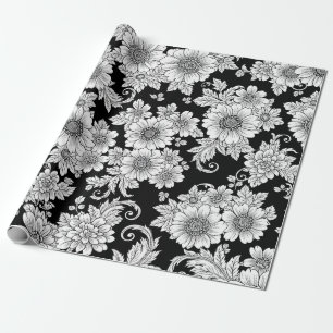 Papier Cadeau Motif floral monochrome chic de luxe (2)