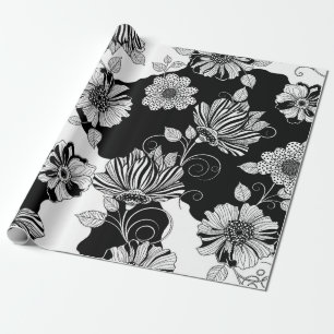 Papier Cadeau Motif floral monochrome chic de luxe (4)