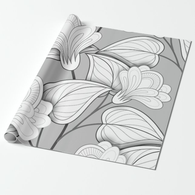 Papier Cadeau Motif Floral Monochrome Sans Seamless. Flo tiré à  (Déroulé)