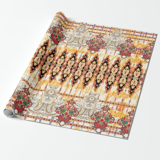 Papier Cadeau Motif floral mughien ethnique incomparable (Déroulé)