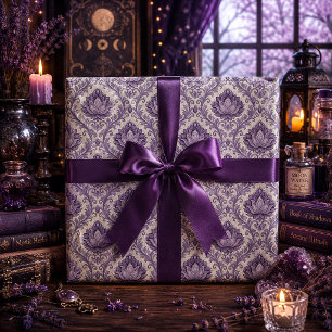 Papier Cadeau Motif floral orné damassé violet vintage