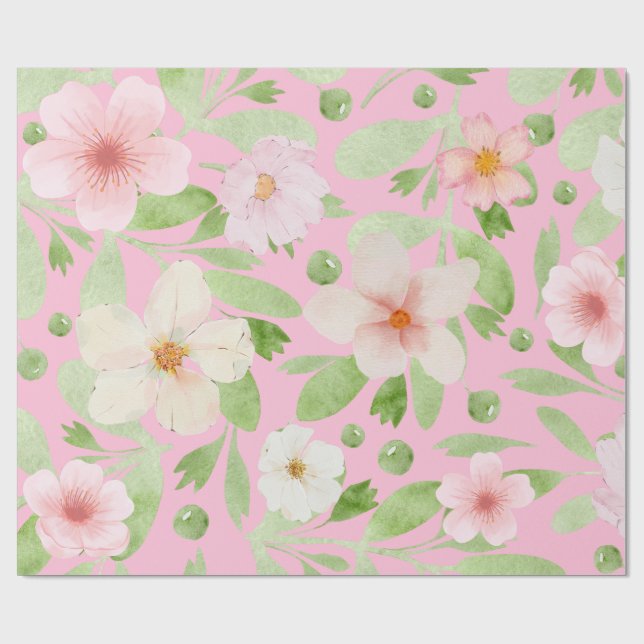Papier Cadeau Motif floral Pastel rose printemps (Plat)