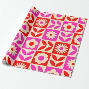 Papier Cadeau Motif floral rétro vibrant