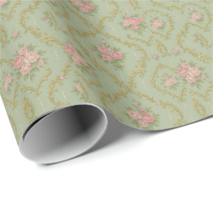 Papier Cadeau Motif floral Rococo élégant dans des pastels doux