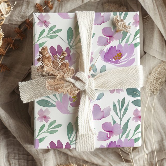Papier Cadeau Motif floral rose à l'aquarelle rustique  (Créateur téléchargé)
