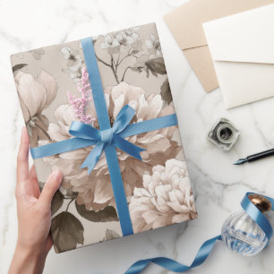 Papier Cadeau Motif floral rose beige neutre doux