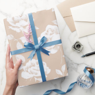 Papier Cadeau Motif floral rose blanc neutre chic