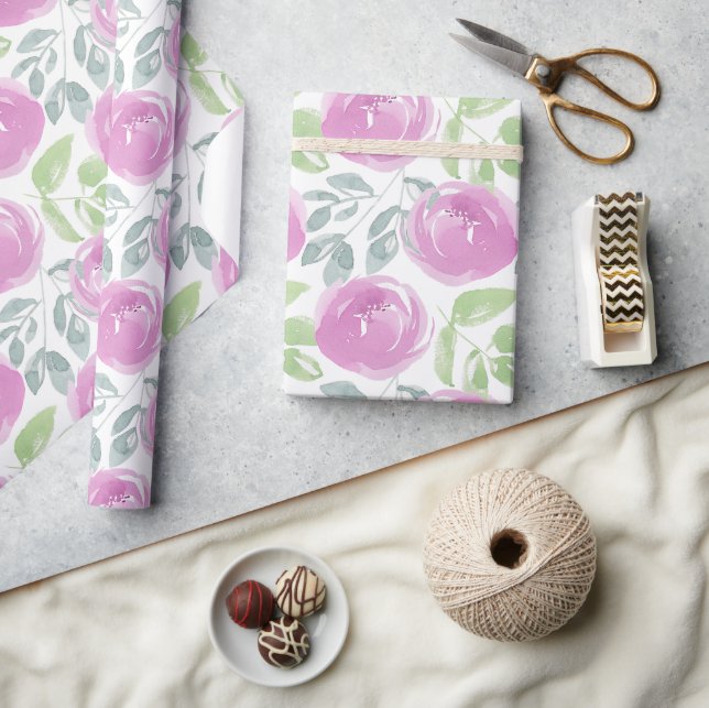 Papier Cadeau Motif floral rose moderne (Artisanat)