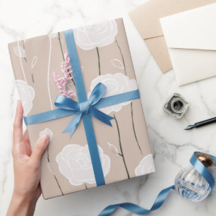 Papier Cadeau Motif floral rose pastel minimaliste blanc
