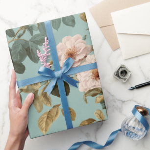 Papier Cadeau Motif floral rose pastel vintage