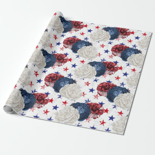 Papier Cadeau Motif floral rouge, blanc et bleu USA