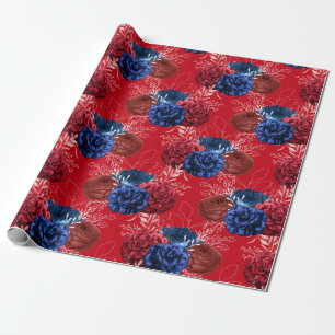 Papier Cadeau Motif floral rouge, blanc et bleu USA