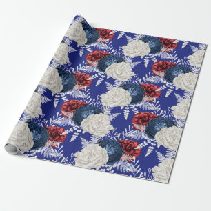 Papier Cadeau Motif floral rouge, blanc et bleu USA