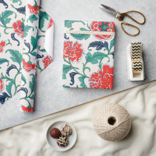 Papier Cadeau Motif floral rouge et vert