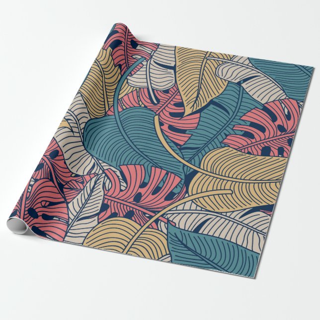 Papier Cadeau Motif floral sans couture avec feuilles. dos tropi (Déroulé)
