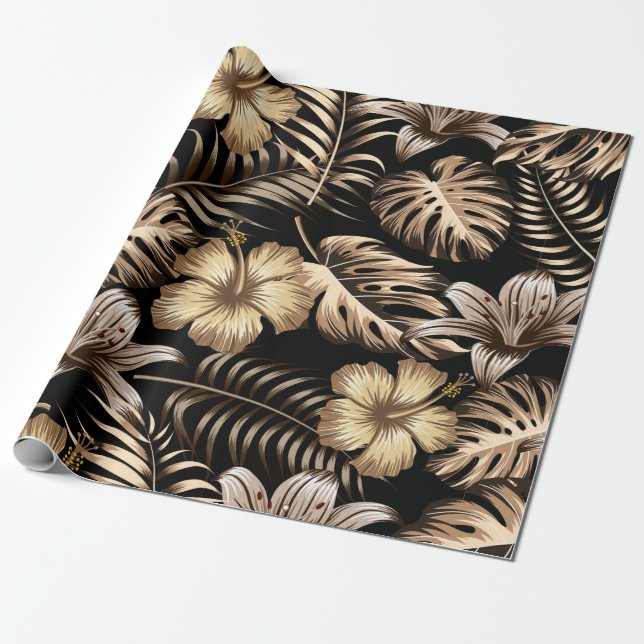 Papier Cadeau Motif floral sans couture avec feuilles. dos tropi (Déroulé)