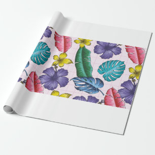 Papier Cadeau Motif floral sans couture avec feuilles. dos tropi