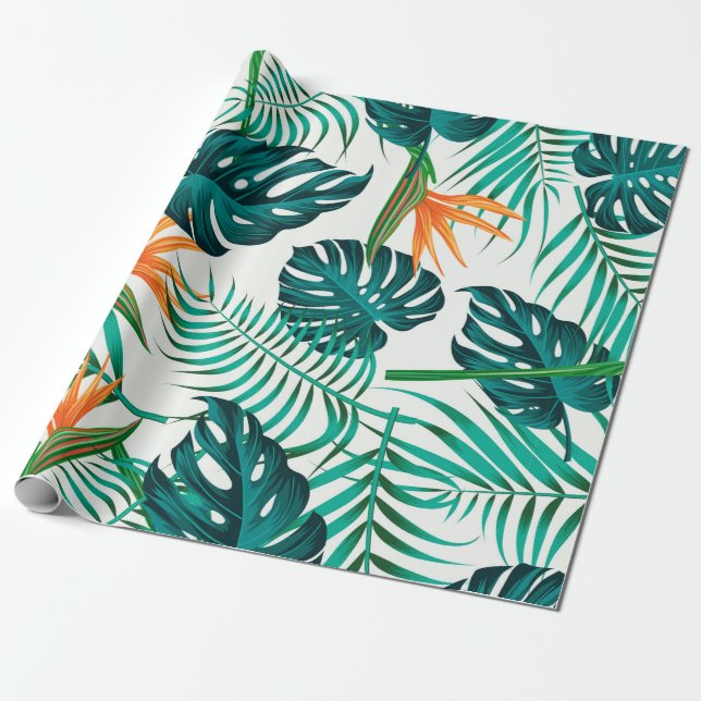 Papier Cadeau Motif floral sans couture avec feuilles. dos tropi (Déroulé)