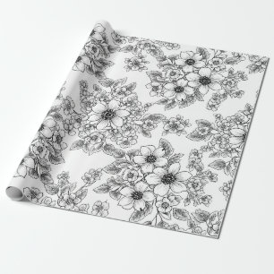 Papier Cadeau Motif floral sans couture d'art en ligne minimalis