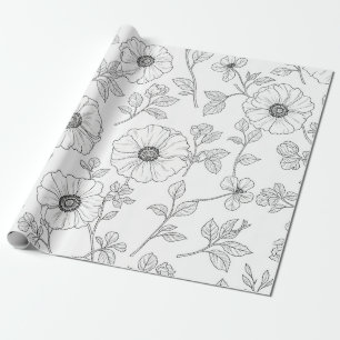 Papier Cadeau Motif floral sans couture de ligne minimaliste (8)