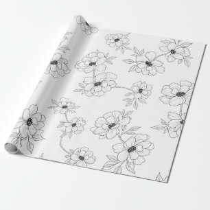 Papier Cadeau Motif floral sans couture en art linéaire minimali