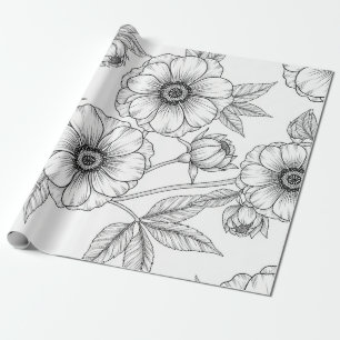 Papier Cadeau Motif floral sans couture minimaliste en ligne art
