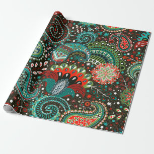 Papier Cadeau Motif Floral sans soudure avec éléments cachemir