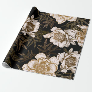 Papier Cadeau Motif floral sans soudure. Jardin fleurs pivoines 