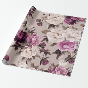 Papier Cadeau Motif floral transparent avec roses sur fond léger