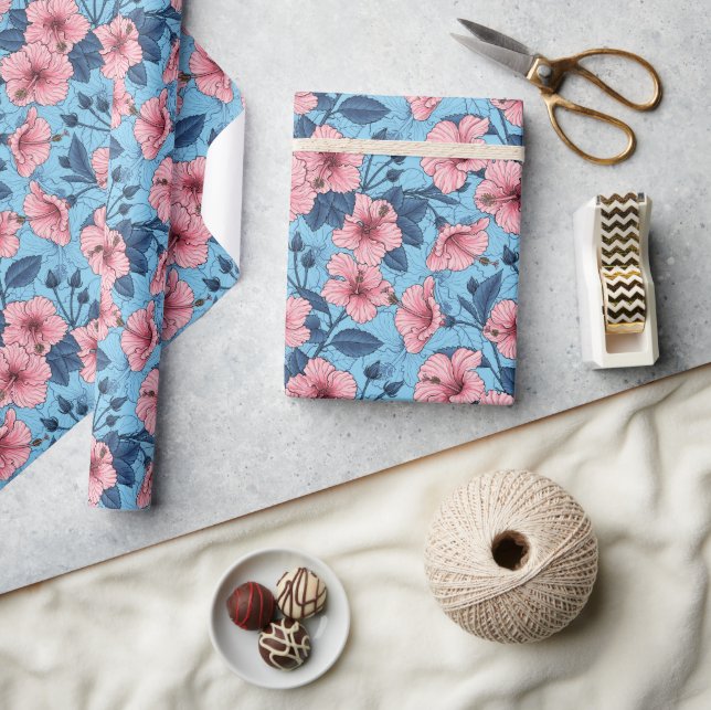 Papier Cadeau Motif floral tropical d'Hibiscus (Artisanat)