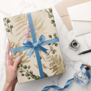 Papier Cadeau Motif floral vert botanique beige