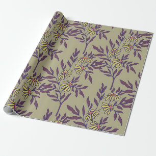 Papier Cadeau Motif floral vibrant avec des marguerites jaunes 