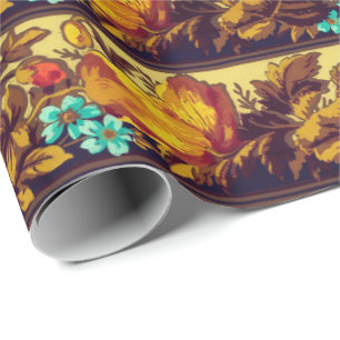 Papier Cadeau Motif floral vintage élégant marron de style victo
