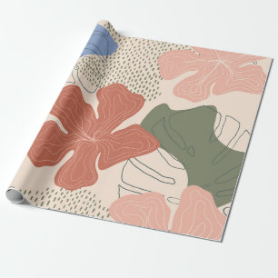 Papier Cadeau Motif fluide floral dessiné à la main, collage cré