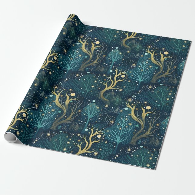 Papier Cadeau Motif forestier enchanté (Déroulé)