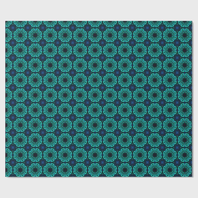 Papier Cadeau Motif fractal en kaléidoscope bleu (Plat)