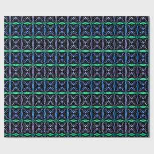 Papier Cadeau Motif fractal en kaléidoscope bleu